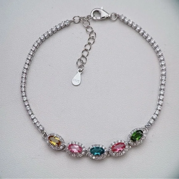 SGB2 S925 Natural Rainbow Tourmaline Bracelet